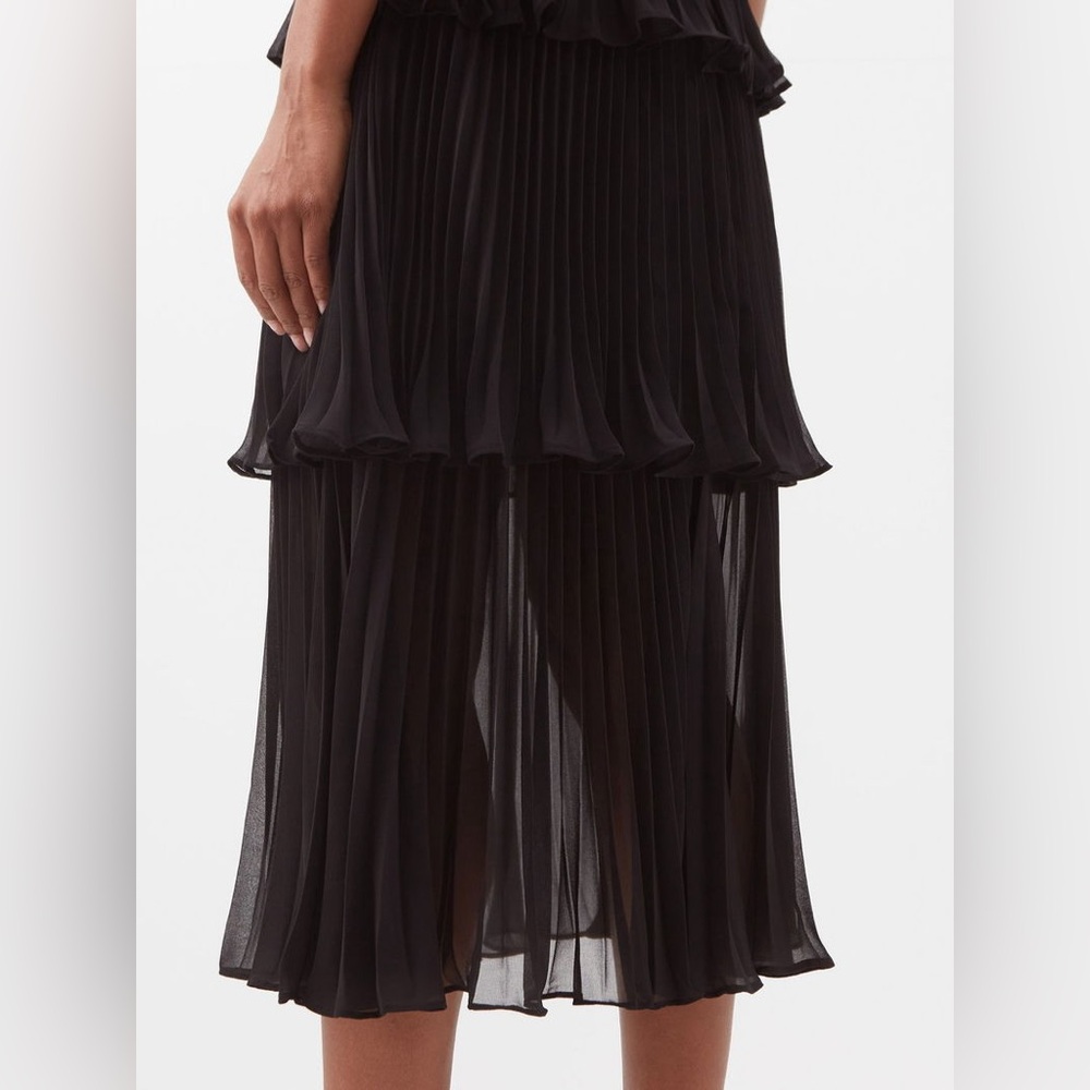 Self-Portrait black pleated diamante crystal bustier tiered midi chiffon dress 6 - Picture 7 of 14